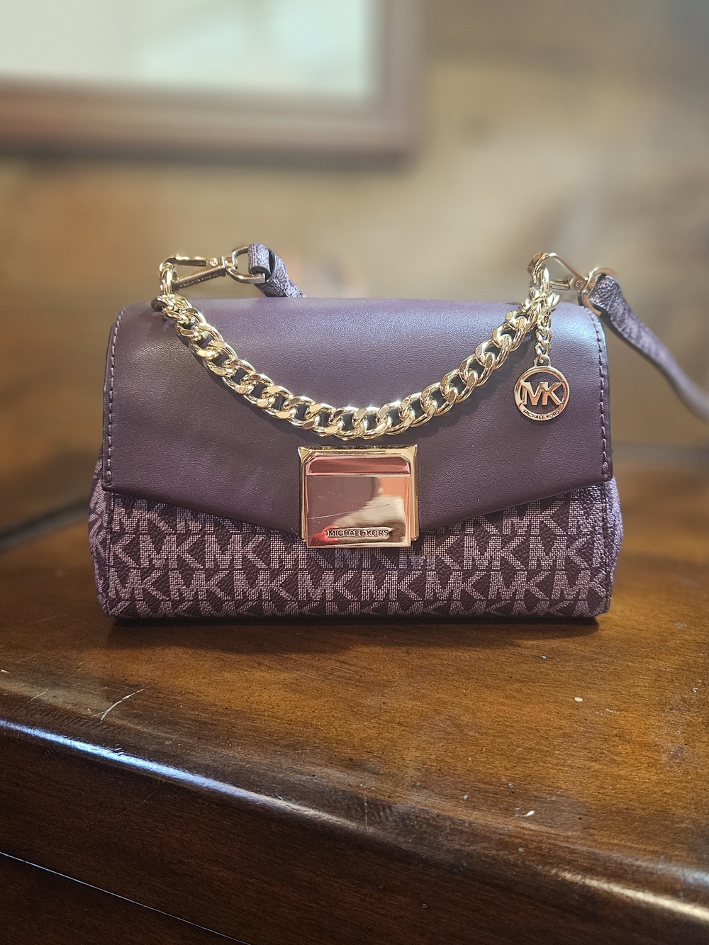 Michael Kors Plum MK Logo Chain Crossbody Bag